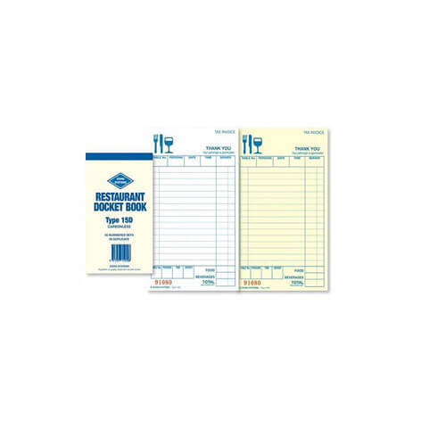 Zions Carbonless Duplicate Quality Restaurant Docket Book Consecutively Numbered