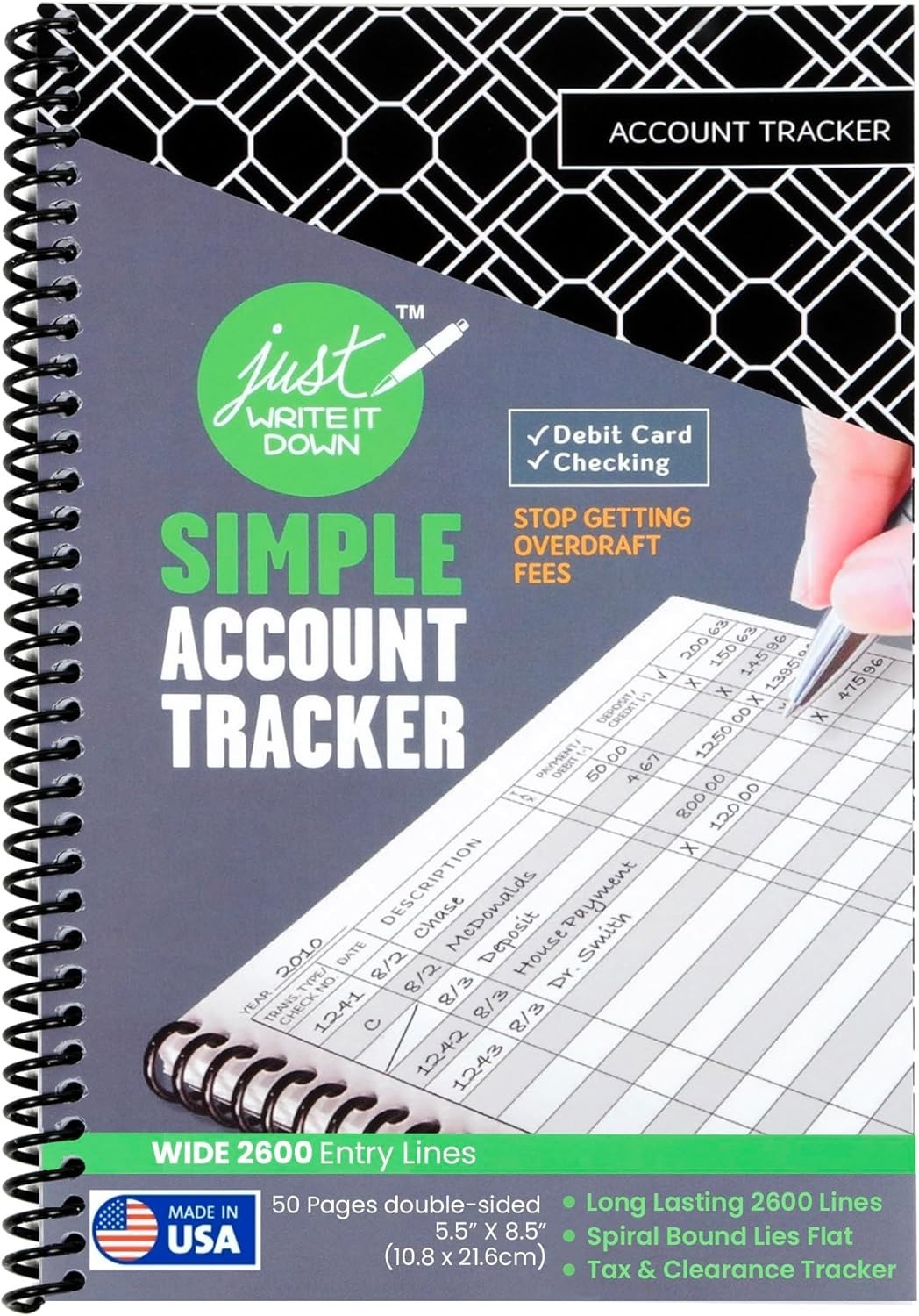 Check Book Register & Debit Card Ledger – 2600 Entries, Standard Edition