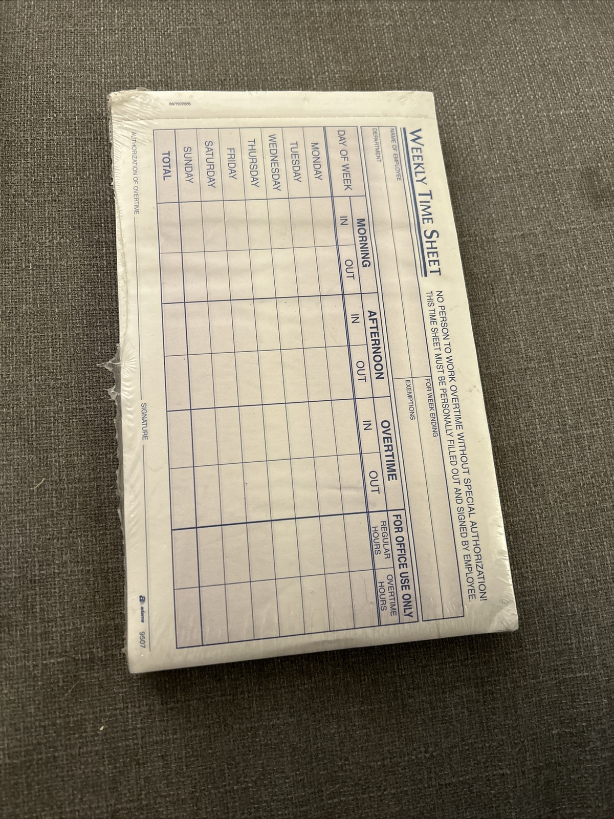 Adams NC9507 Time Sheet weekly 2-part carbonless 100 carbonless sets Sealed New