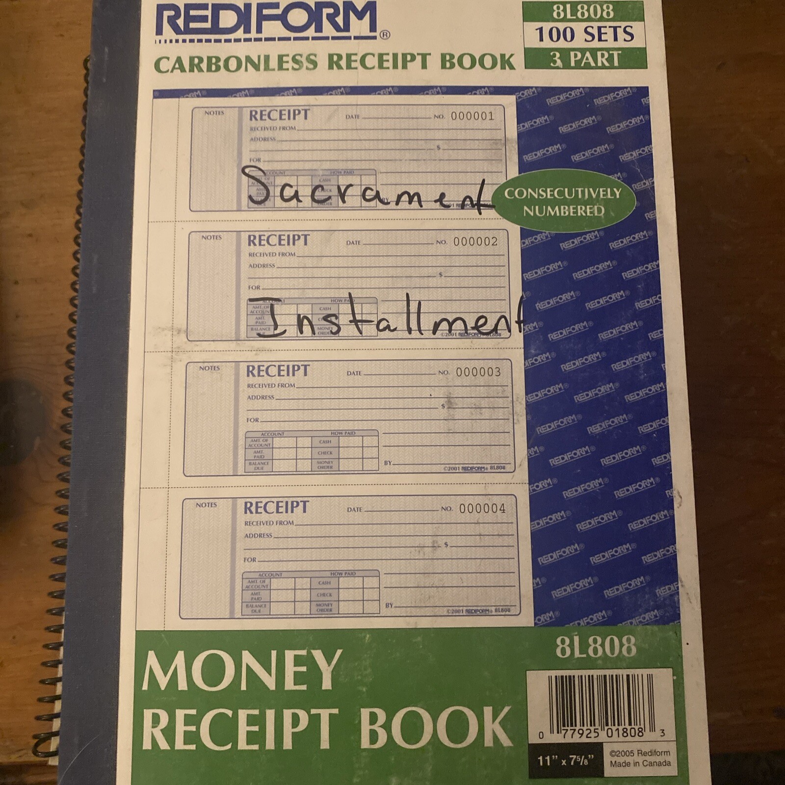 Rediform Money Receipt Book Carbonless Triplicate 100 Sets/Book 8L808