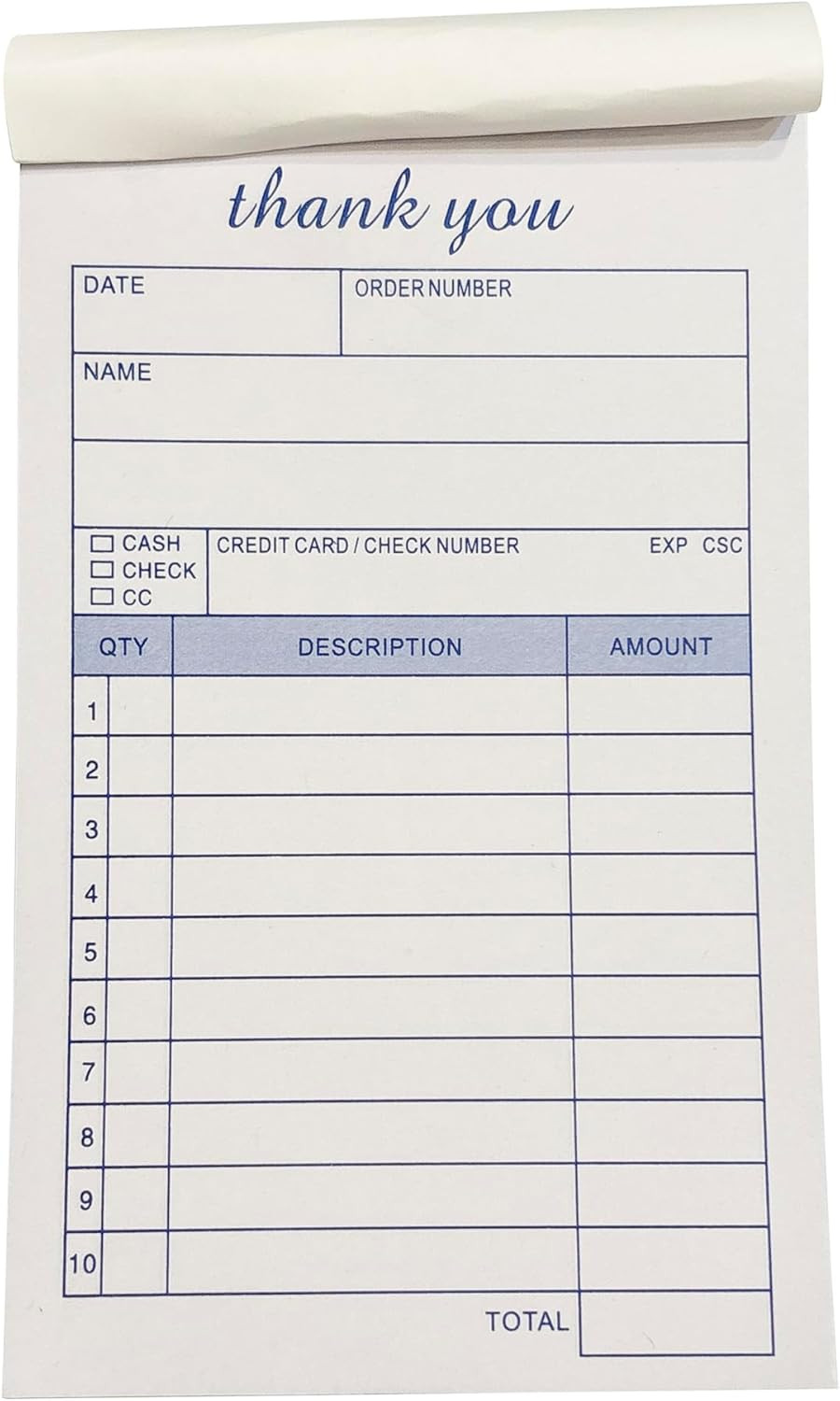 10 Pack Thank You Receipt Book, 3.4X5.5 Handheld 2-Part Carbonless, White/Yellow