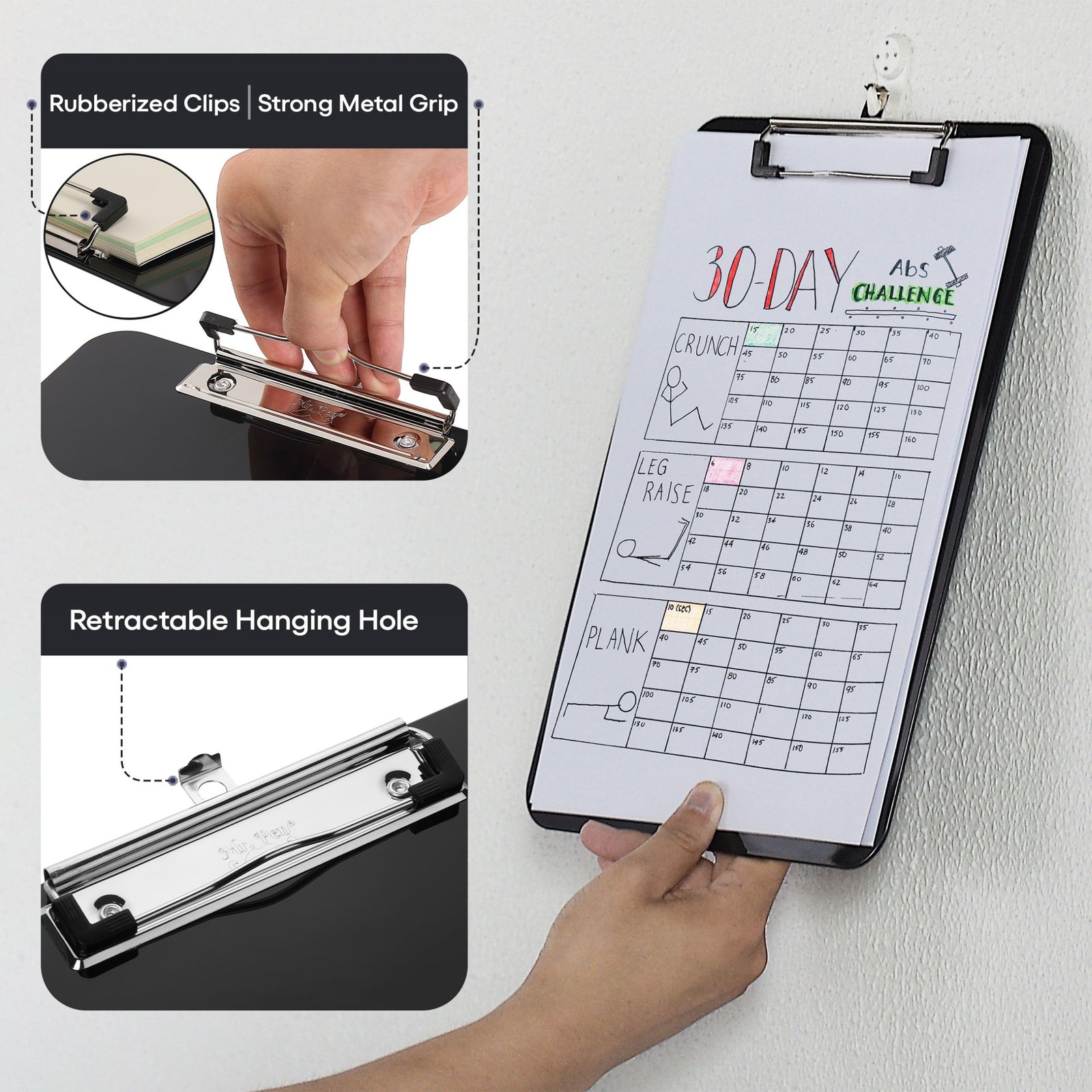 Mr. Pen- Plastic Clipboard, Letter Size, Black 1 Pack,