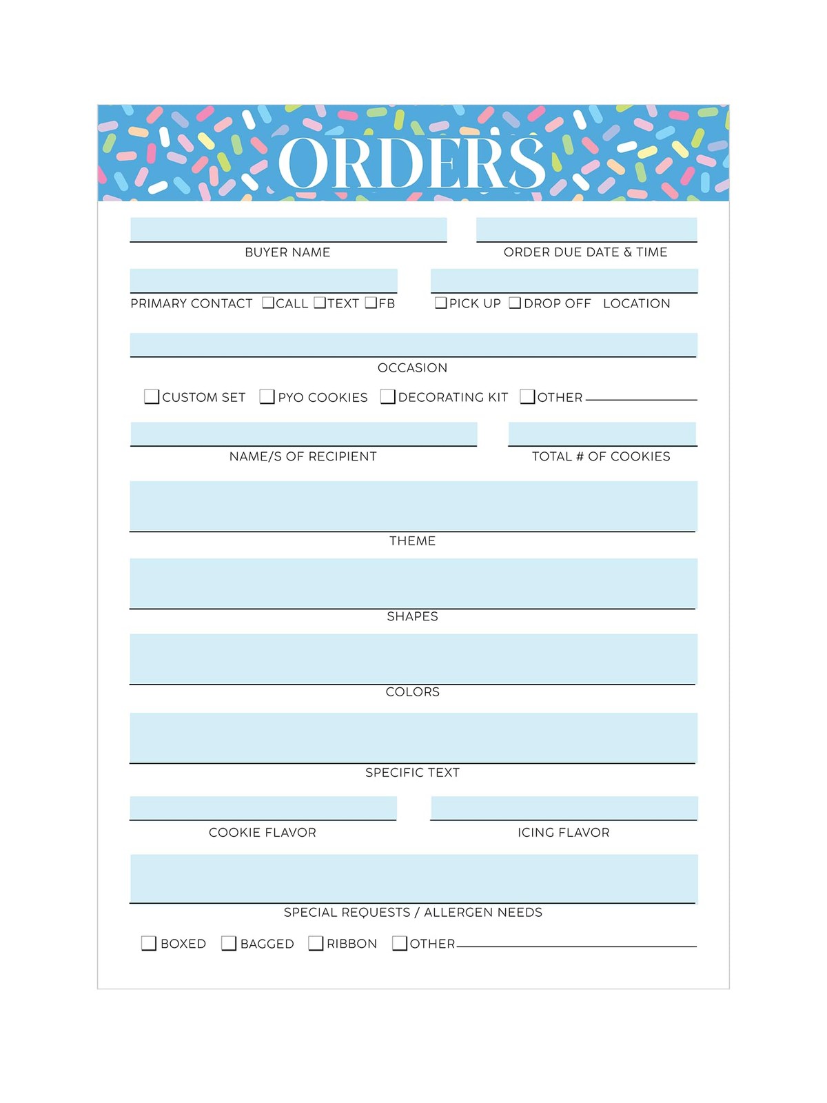 Cookie Order Form Sheets 5×7 Inch The Cookie Countess Baking Notepad 50 Count