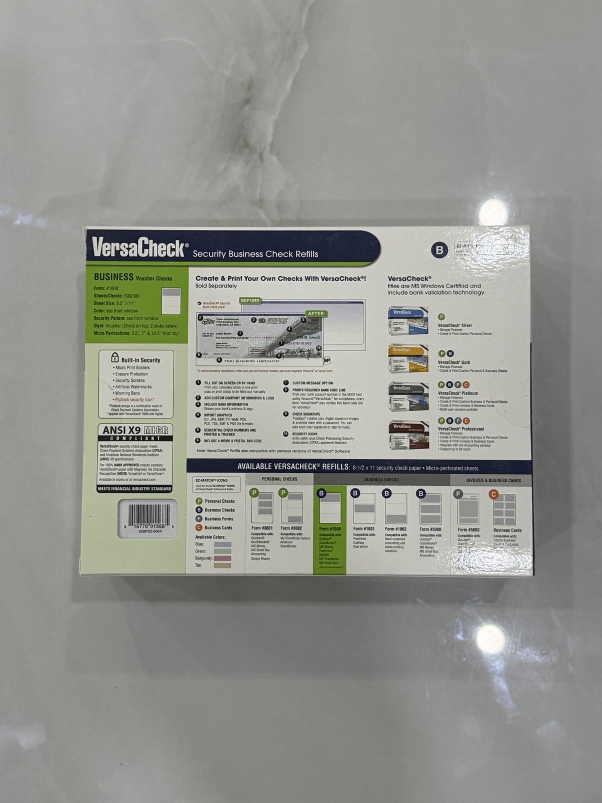 VersaCheck Security Business Check Refills #1000 500 Sheets 500 Check Refills