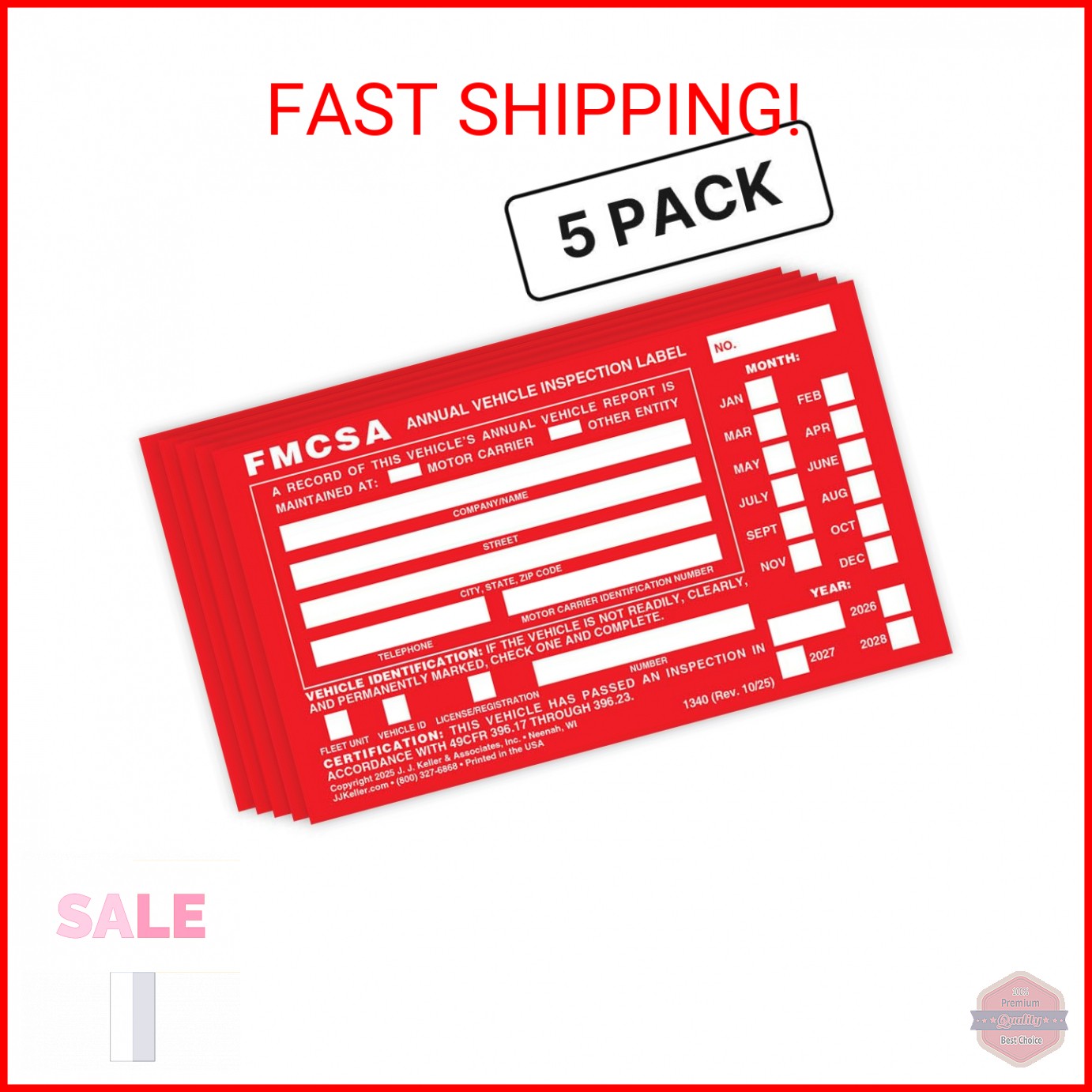 J. J. Keller 5-Pack, Aluminum Annual Vehicle Inspection Label with Punch Boxes,