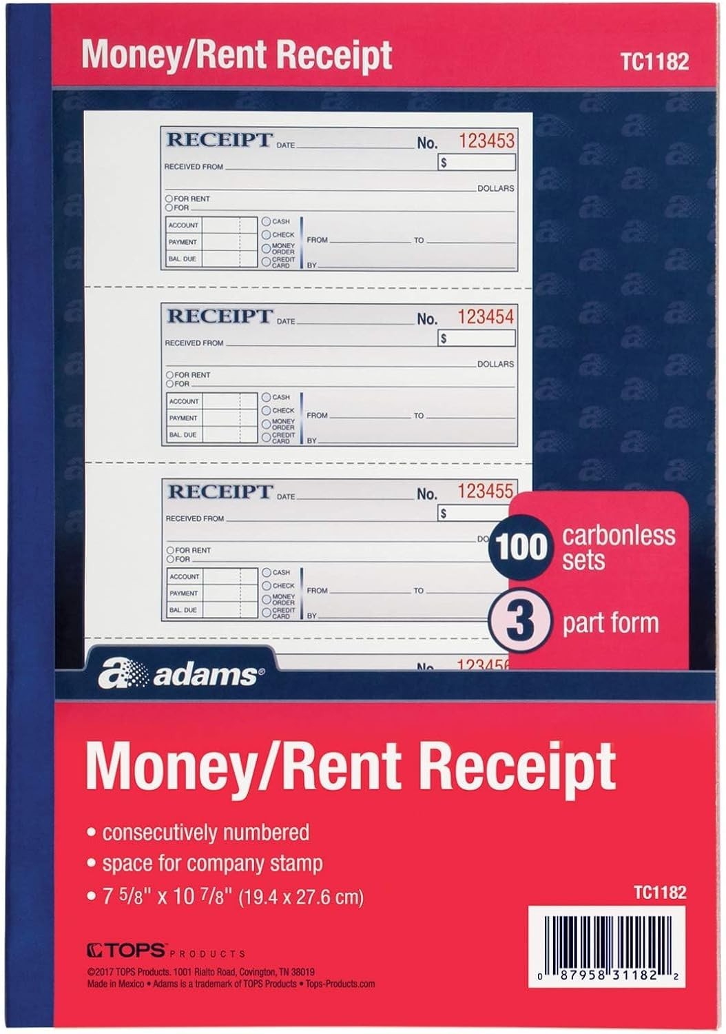 Elegant Money & Rent Receipt Book – 3-Part Carbonless, 100 Sets, Compact Design