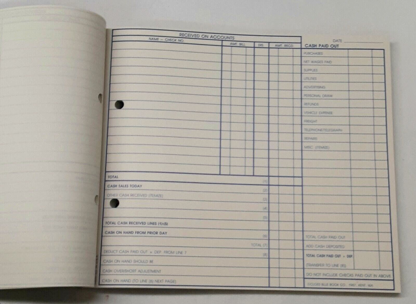 Cloes Blue Book Daily Cash Report Form DC 1987 Record Keeping Booklet Carbon