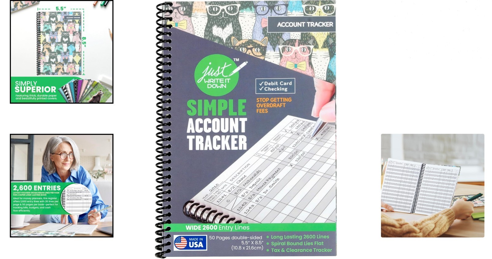 Check Book Register & Debit Card Ledger – 2,600 Entry Lines, USA Made