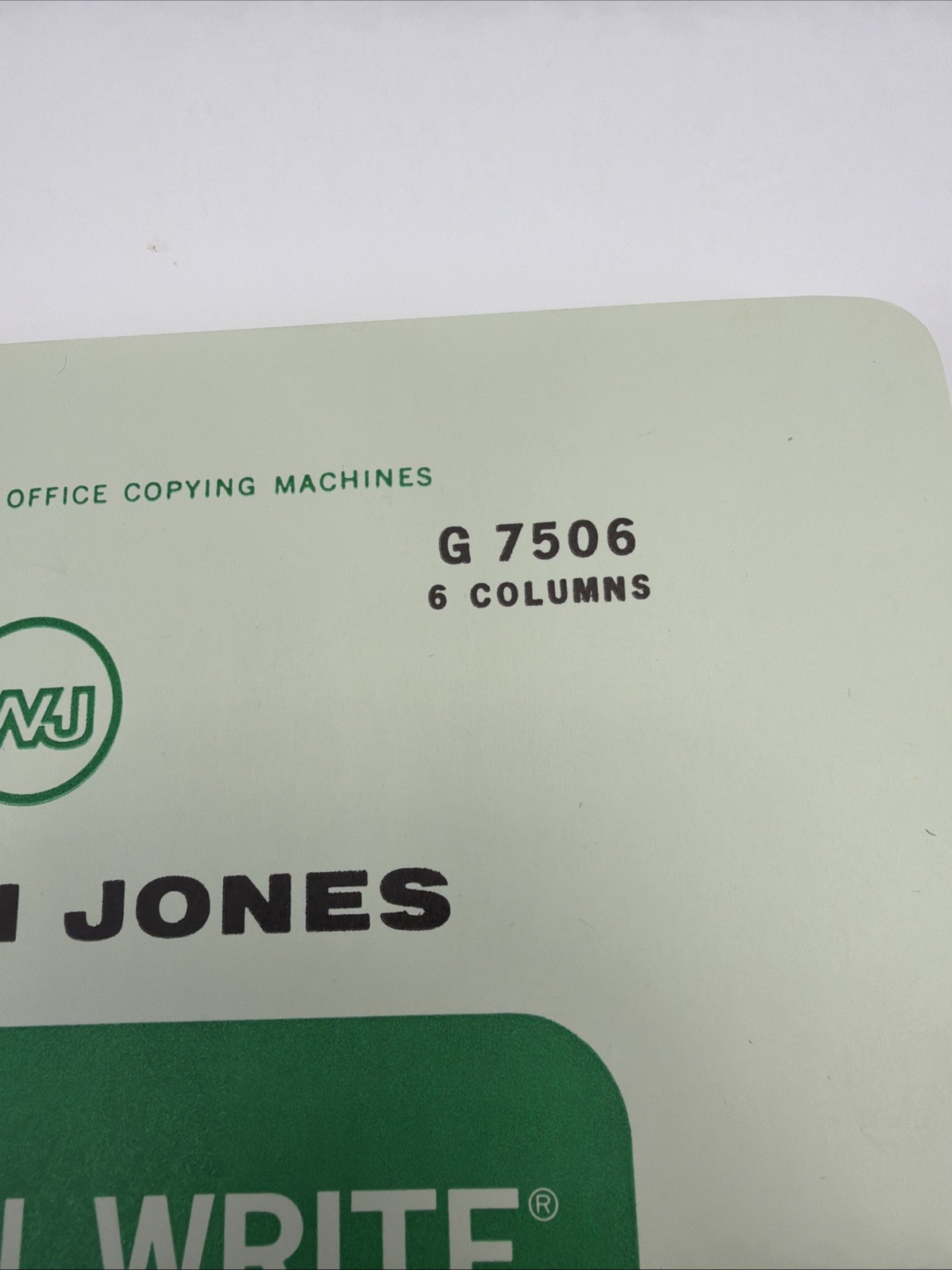 1968 Wilson Jones Write Columnar Pad Green G7506 6 Columns Accounting Ledger