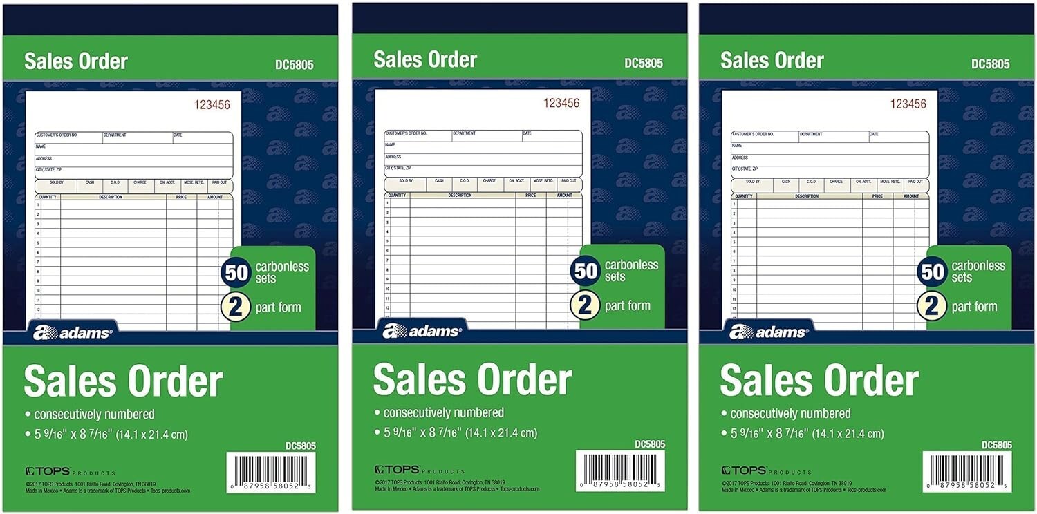 Adams Sales Order Book, 2-Part, Carbonless, White/Canary, 5-9/16 x 8-7/16 Inches