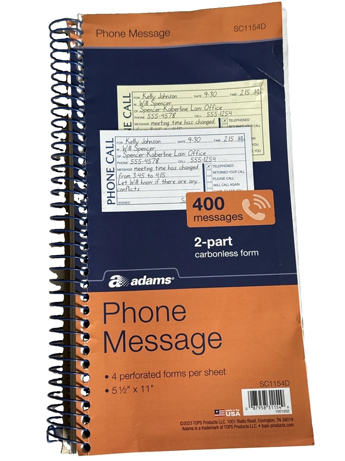 Adams Phone Message Book Carbonless Duplicate 5.5×11 400 Messages NEW