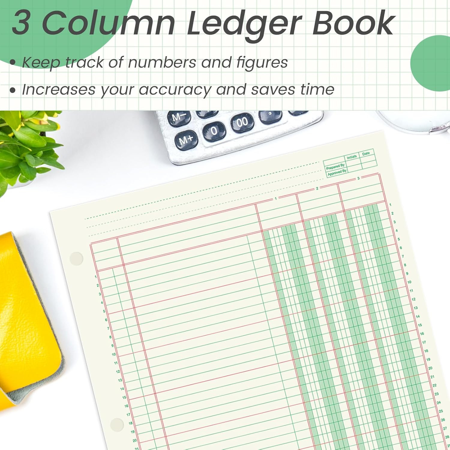 2 Pads 100 Sheets Columnar Analysis Pad 3 Column Ledger 3 Hole Punch Accounting