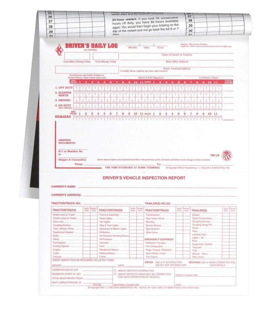 J. J. & Inc. 2-In-1 Driver Daily Log 5-Pk. Detailed Driver