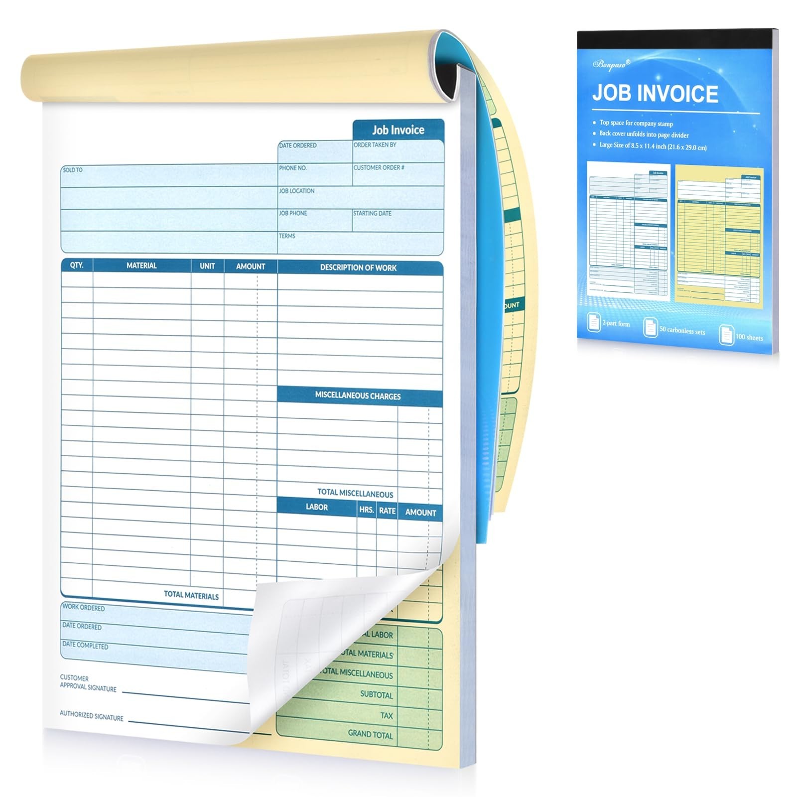 Large Job Work Order Forms, Job Invoice Forms/Receipt Book with Carbonless Co…