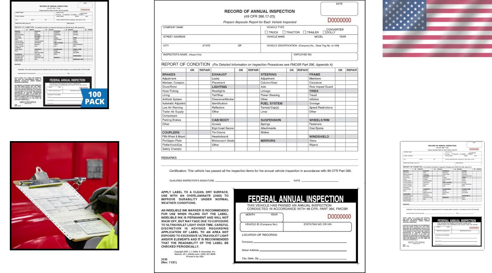 Comprehensive DOT Inspection Forms with Decals – 100-Pack for Fleet Compliance