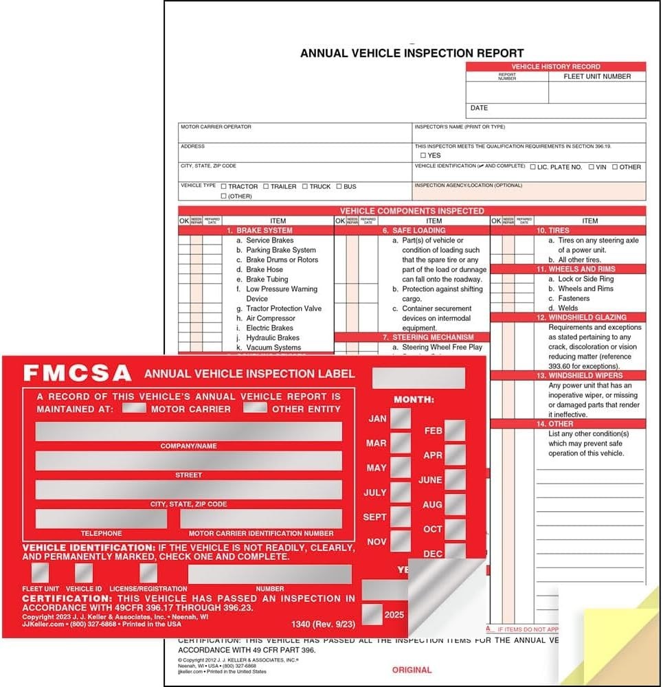 25-Pack DOT Compliant Vehicle Inspection Forms & Durable Aluminum Labels