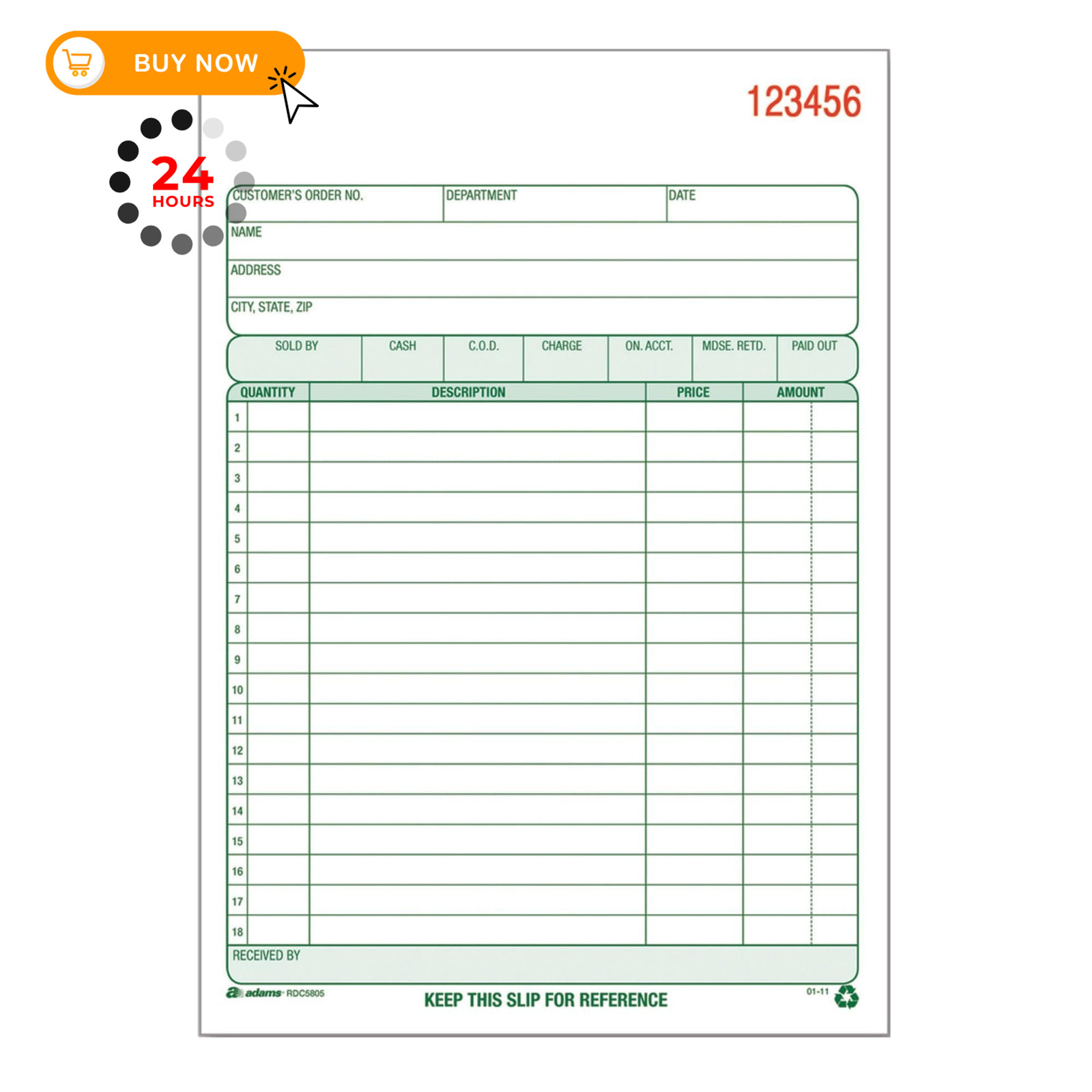 Adams All Purpose Sales Order Book, 2-Part Carbonless, White/Canary