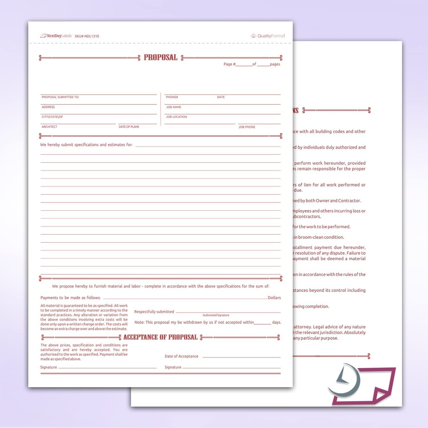 Letter Size General Proposal Forms, 3-Part NCR, White/Canary/Pink – 50 Sets