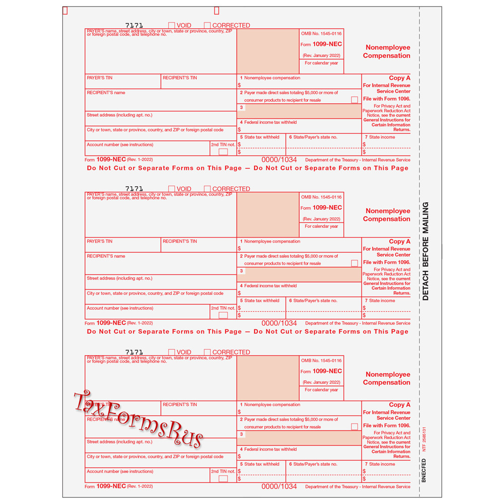 2023 IRS Tax Form 1099-NEC Laser 48 recipients+(6)1096 #NECS405 – 3UP 4pt NO Env