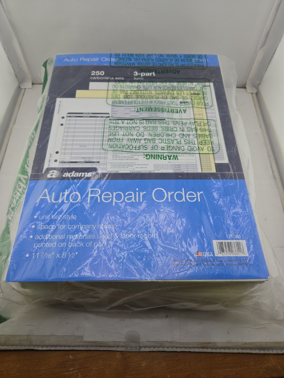 Adams Garage Auto Repair Order Forms 8.5 X 11 Inch 3 Parts 250 Count Carbonless