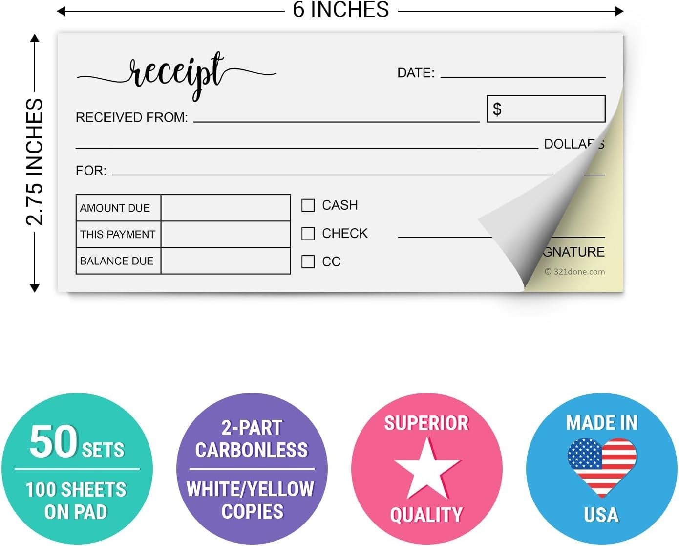 2.75×6 Pocket Size Carbonless Receipt Book – Stylish 50 Set Notepad for Boutique
