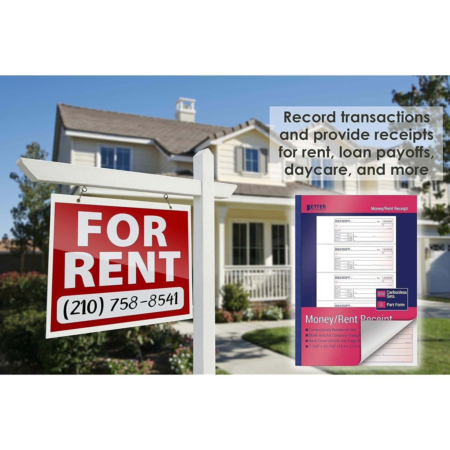 Cash and Rent Receipt Books 4 Pack 2-Part Carbonless 800 Sets Total