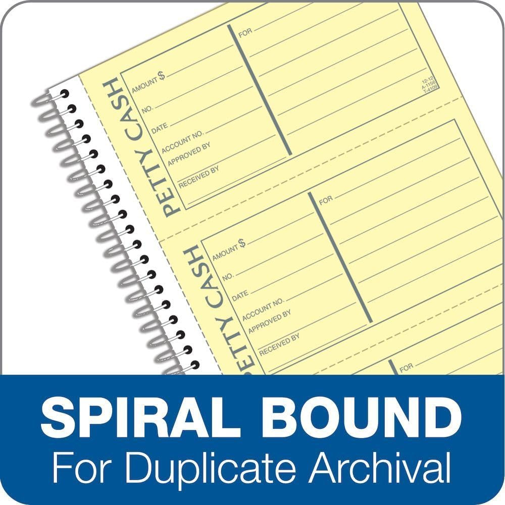 Spiral Petty Cash Receipt Book, 2-Part, Carbonless, 4 Messages per Page, 2 Sets