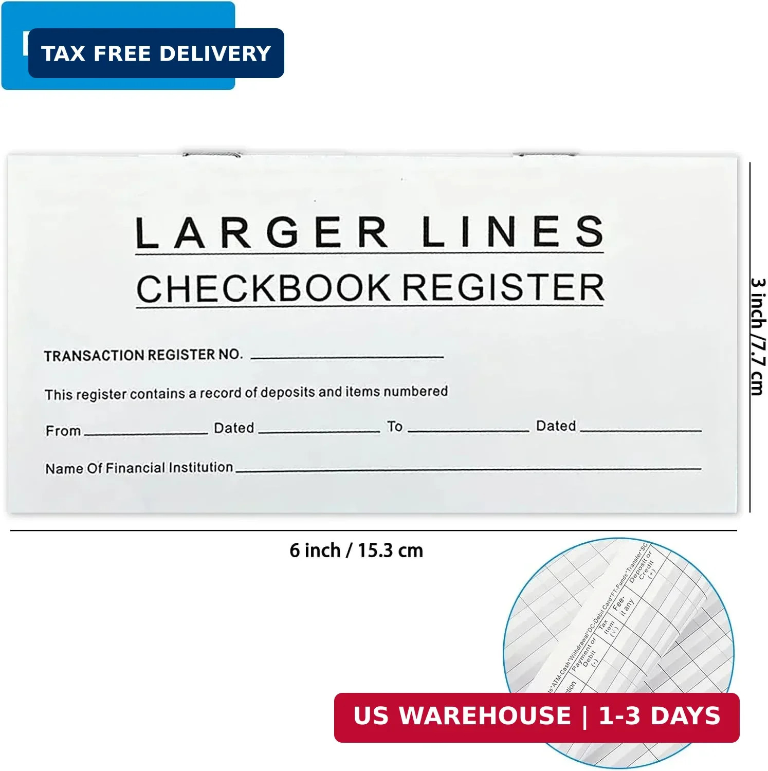 12 Pack Checkbook Register, Check Registers for Personal Checkbook, 6″ × 3″, Bla