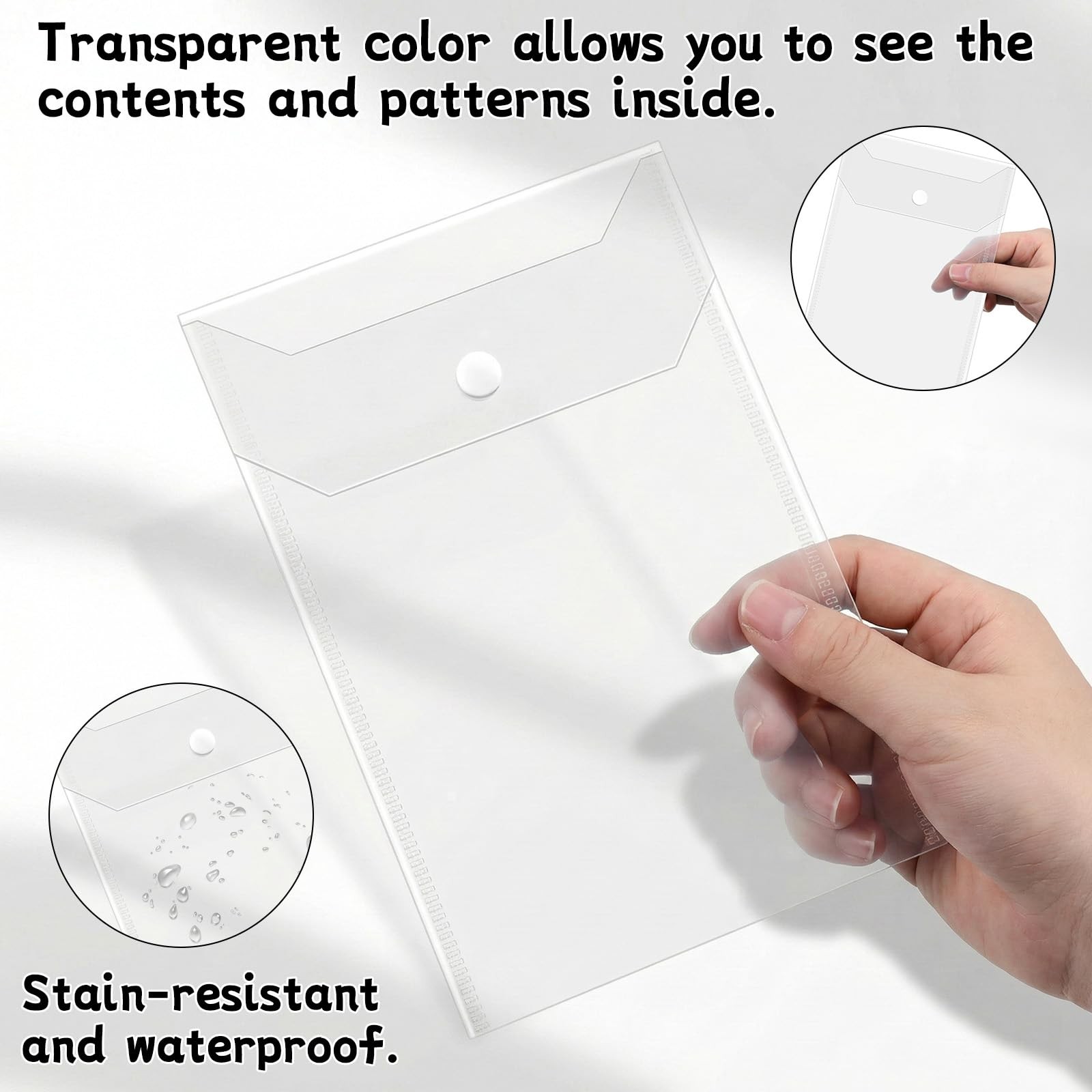 10 Pcs 5×7 Plastic Envelopes with Snap Closure Waterproof Transparent