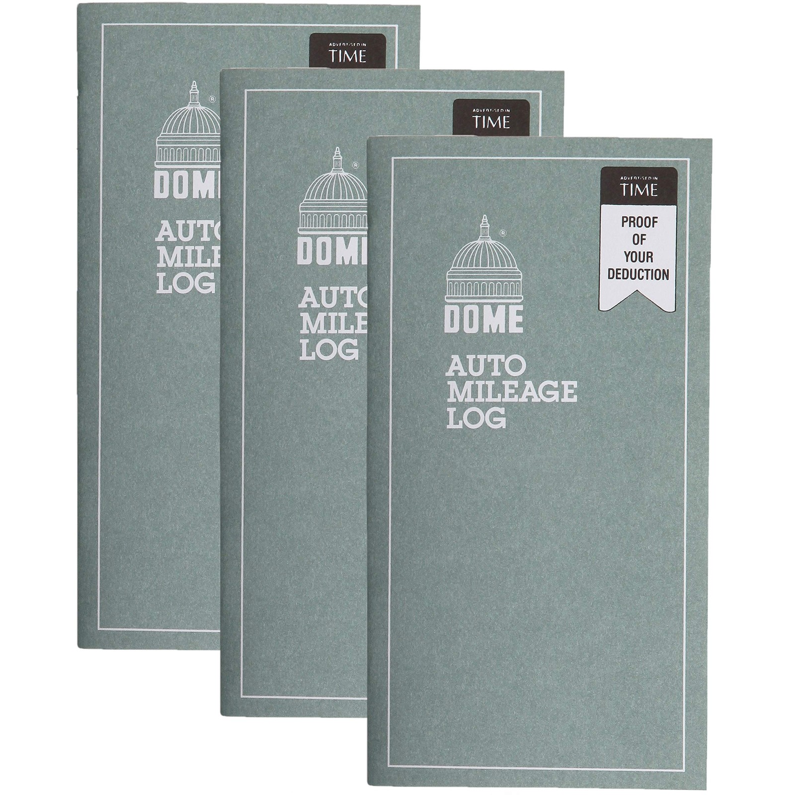 Dome Auto Mileage Log, Undated, 32 Forms [Set of 3] 6 1/2 In X 6 1/4 In, Gray