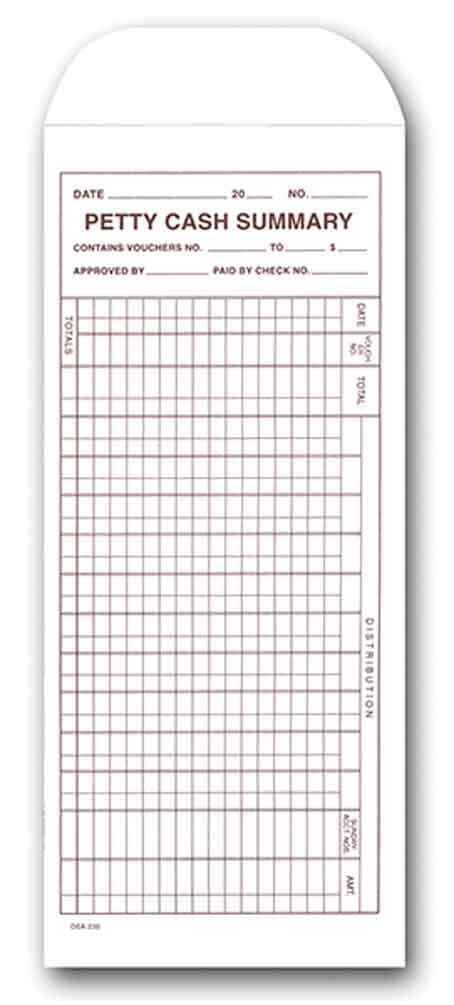 Petty Cash Summary Envelopes – 50 per pack (Accounting Office Form #DSA-230)