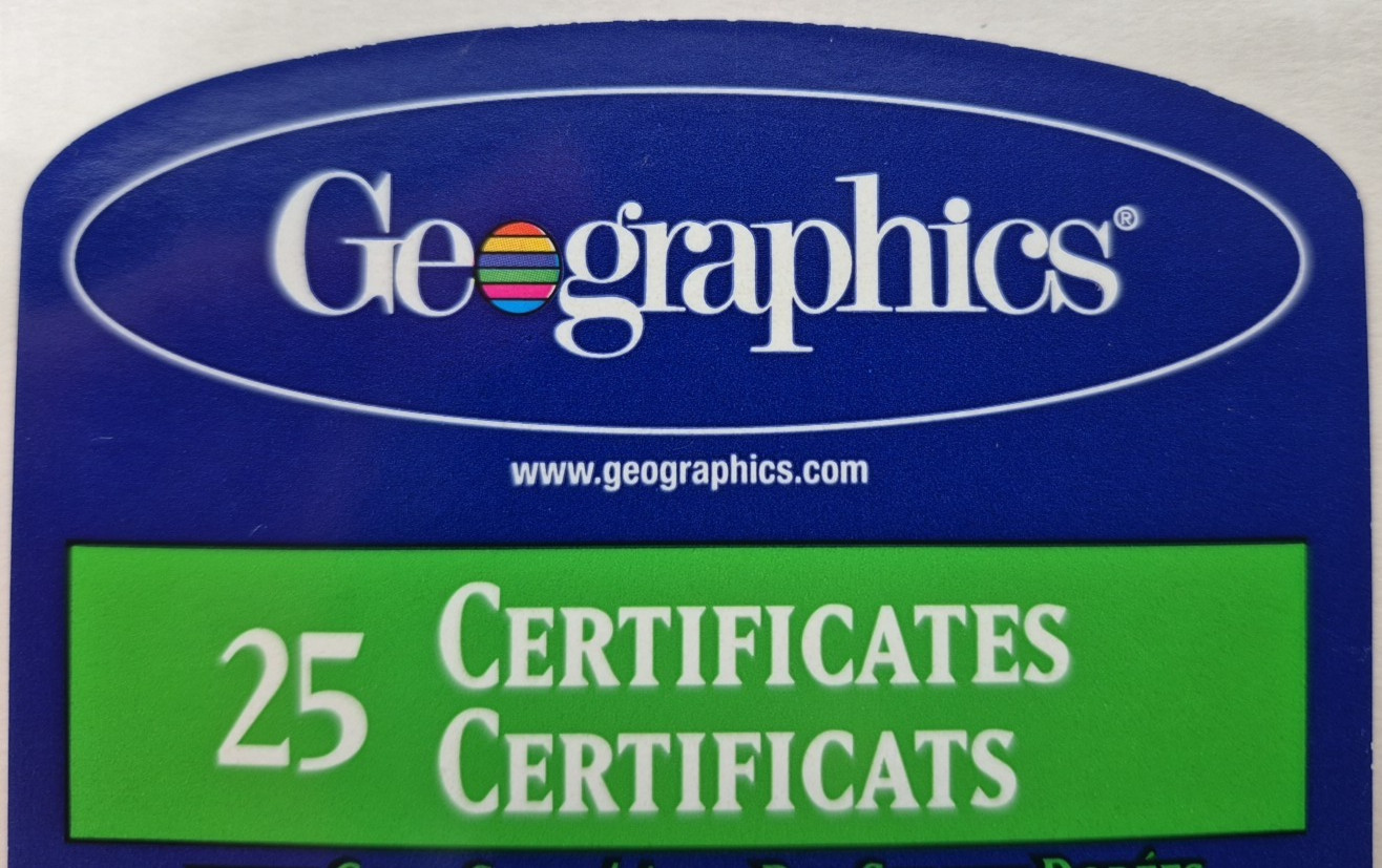 Geographics Acid Free Certificates 8-1/2 x 11 Optima Gold Border 25/Pack