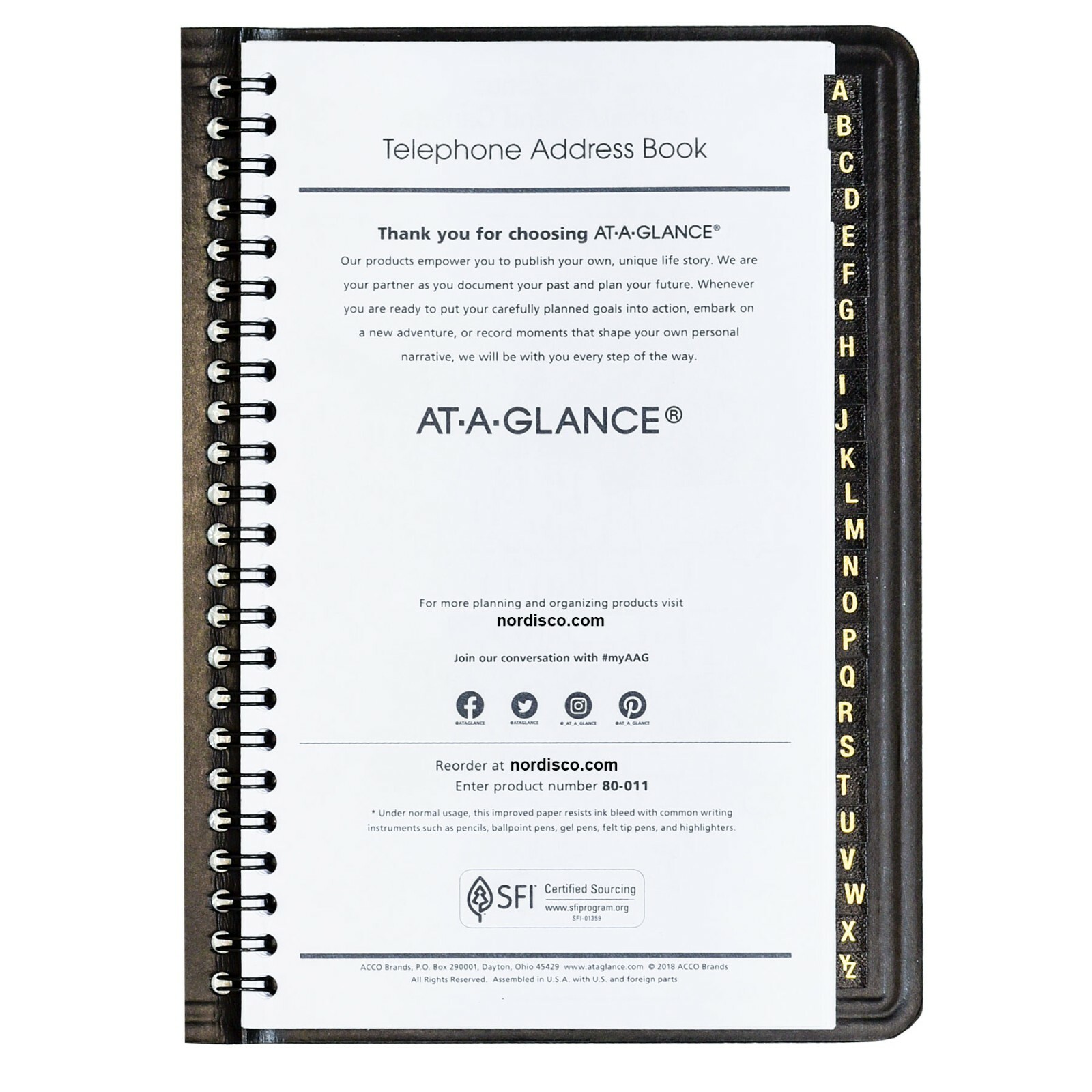 At-A-Glance 80-011 Telephone Address Book, 4-7/8 x 11″, 800 Entries