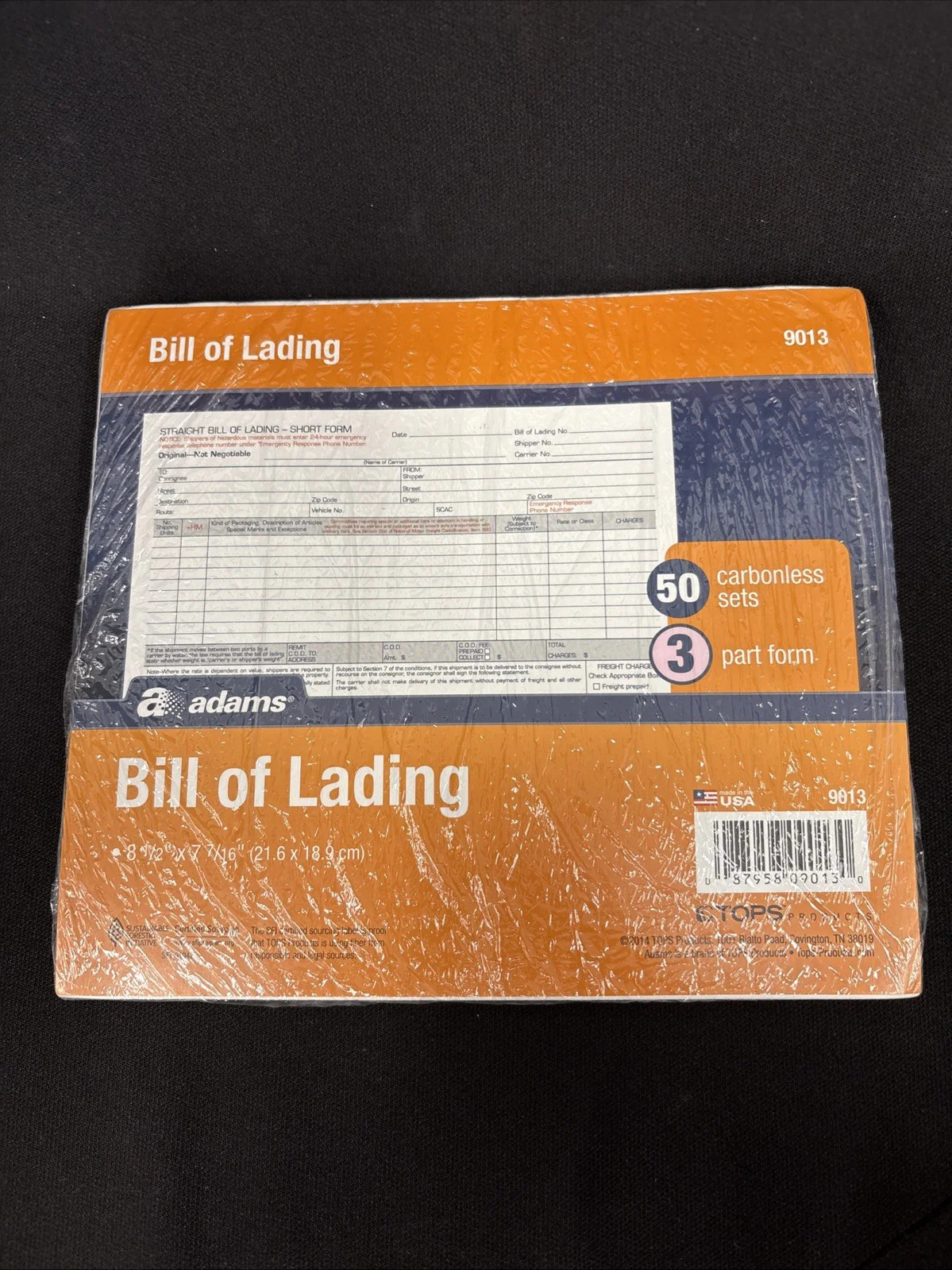 Adams Bill of Lading Short Form, 8.5 X 7.5 Inches, 3part, 81/2W x 7L, White