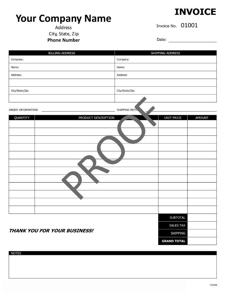500 Custom Invoices / 2 Part Carbonless / 8.5 x 11 / TMG053