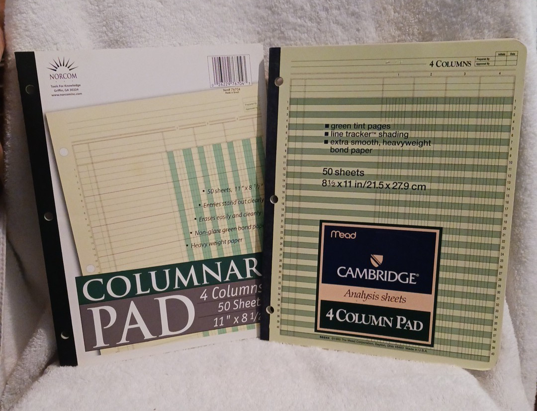 2 Norcom & Mead Columnar Ledger Pads 4 Columns 8.5″ x 11″ Letter Size 50 Sheets