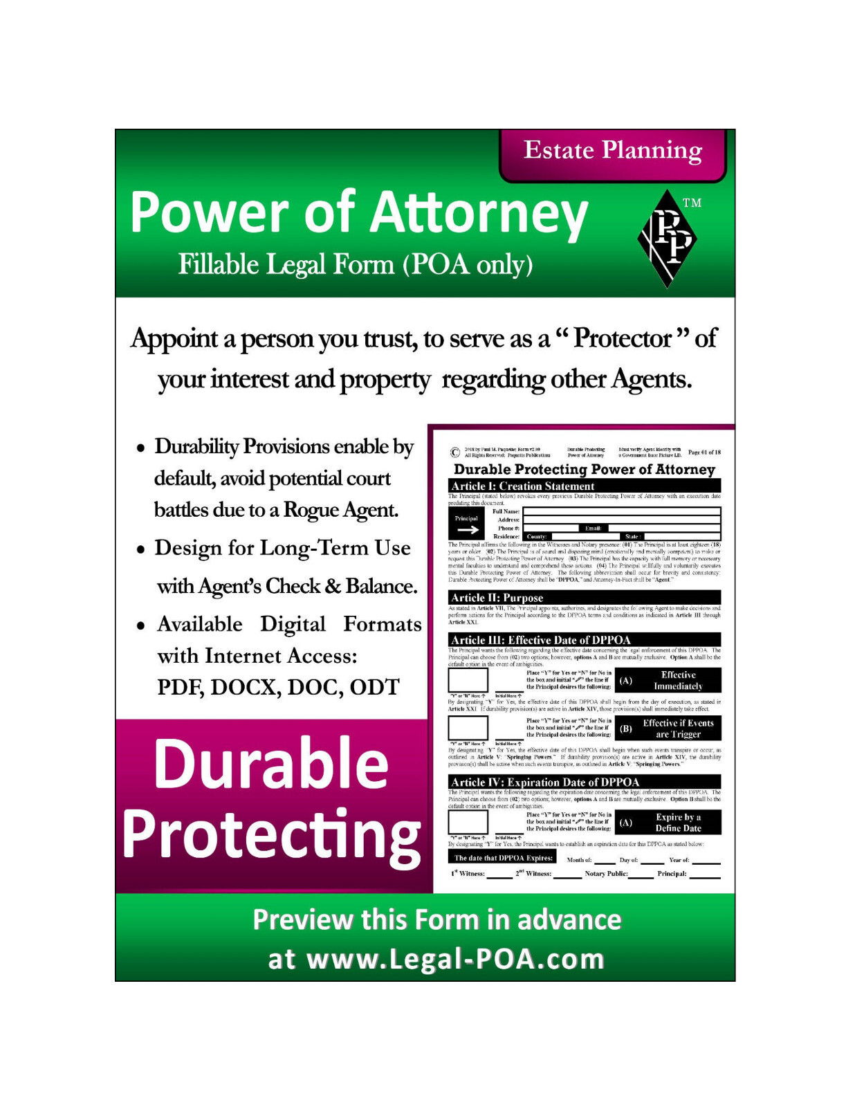 Durable Protecting Power of Attorney – Form & Instructions ( Legal Kit )