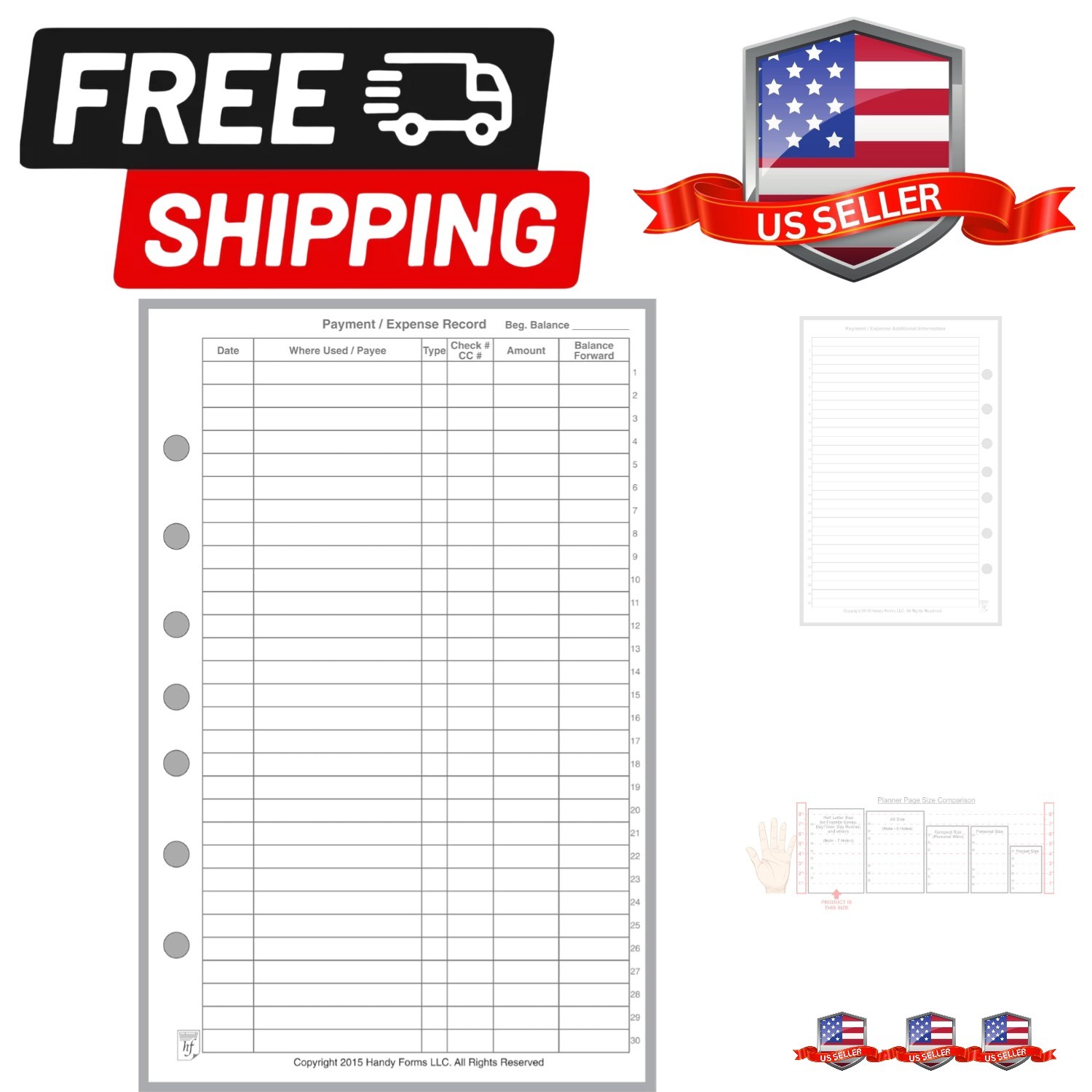 Classic Size Payment/Expense Record and Check Register, Sized and Punched wit…