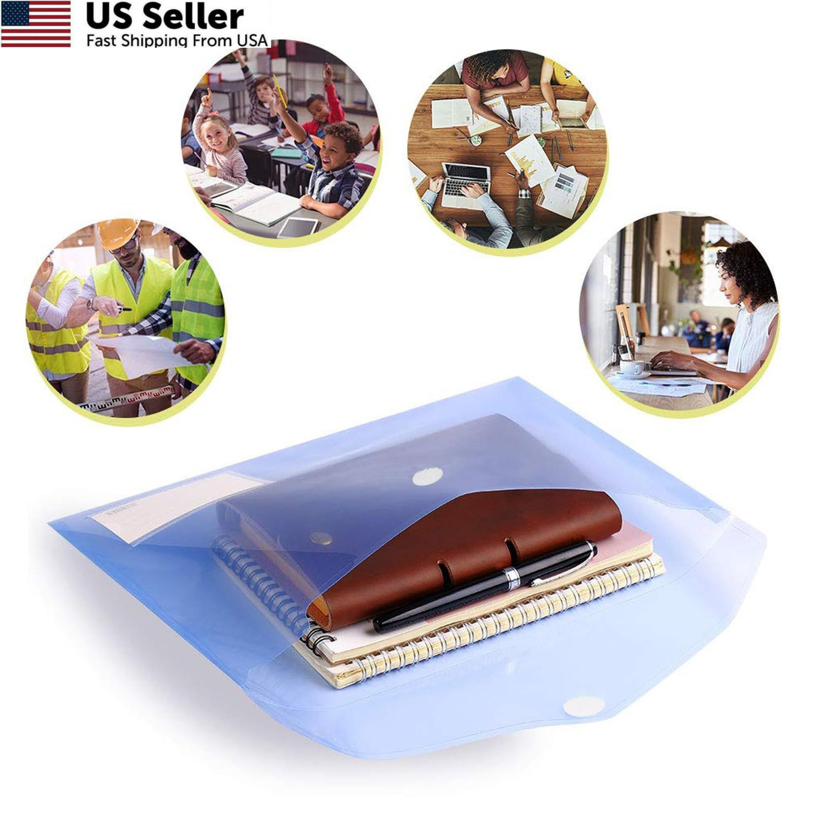 10 Pack Plastic File Folders with Pockets, Letter A4, Assorted Colors