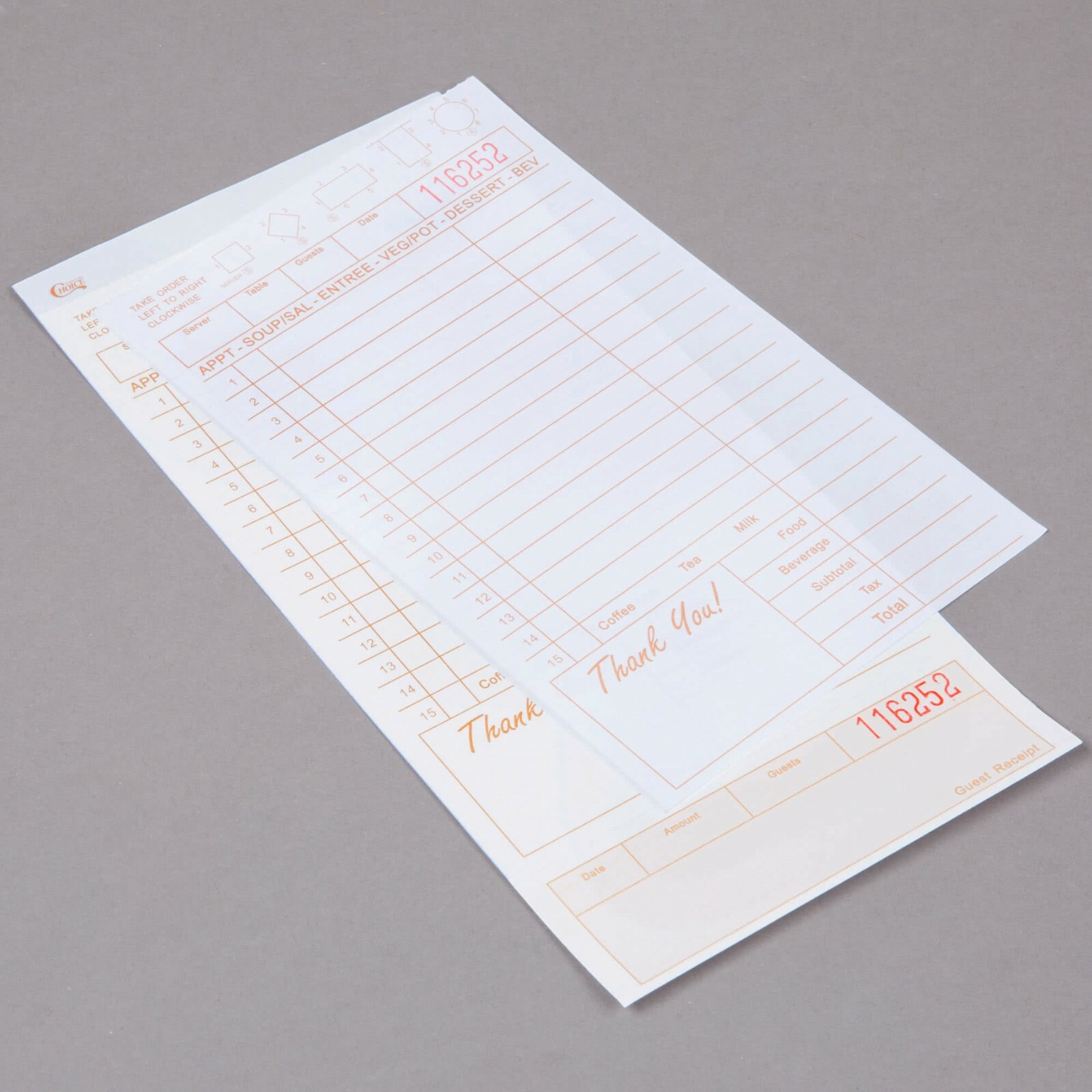 (2000-Pack) 2 Part Tan and White Carbonless Guest Checks w/ Bottom Guest Receipt