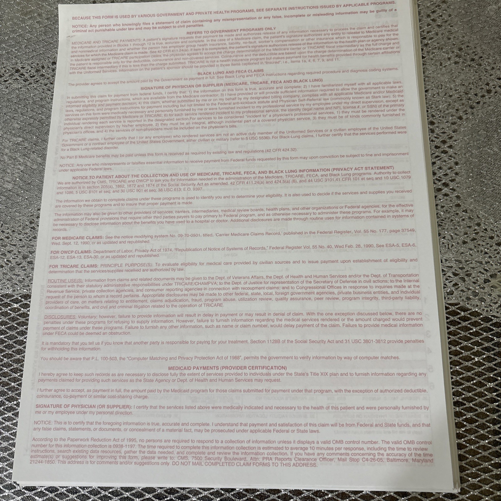 CMS 1500 HCFA Health Insurance Claim Forms (Version 02/12) 500 Forms SEALED NEW