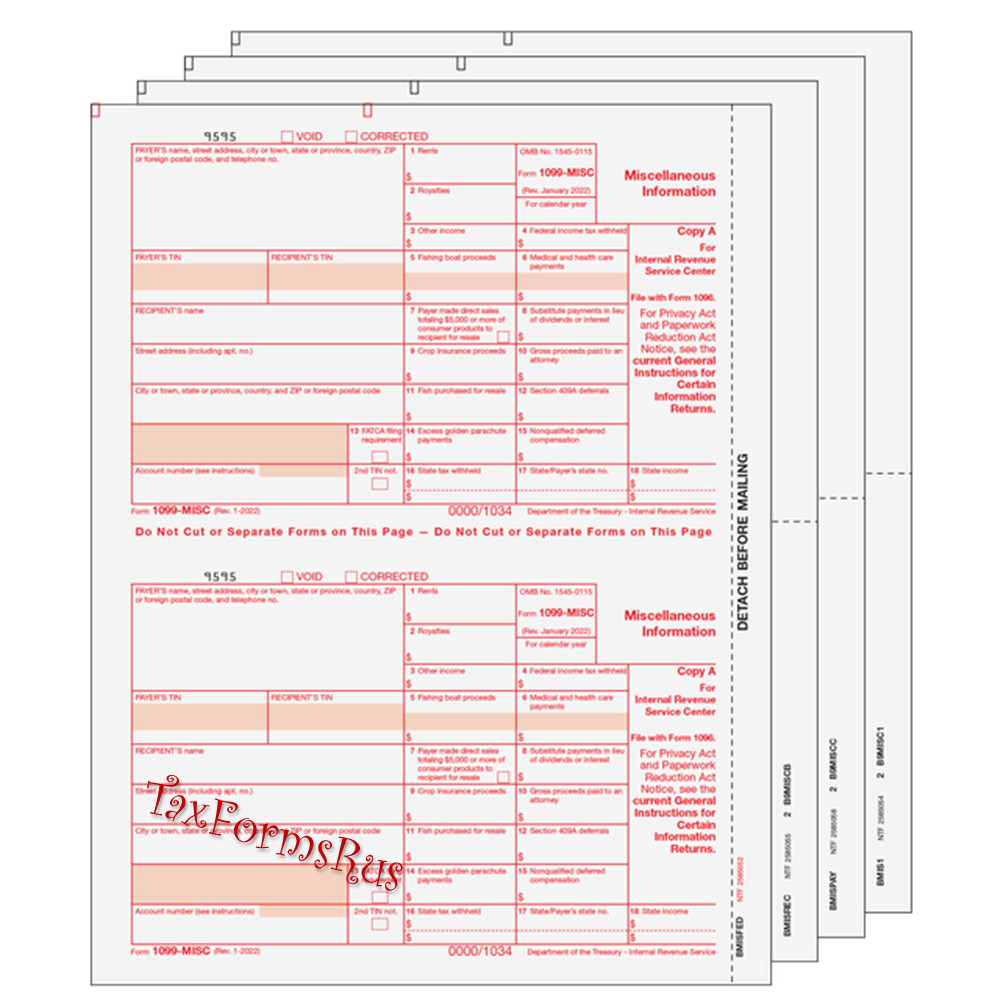 2024 IRS Tax Form 1099-MISC single sheet set LASER 2 recipients 4pt MISCS405
