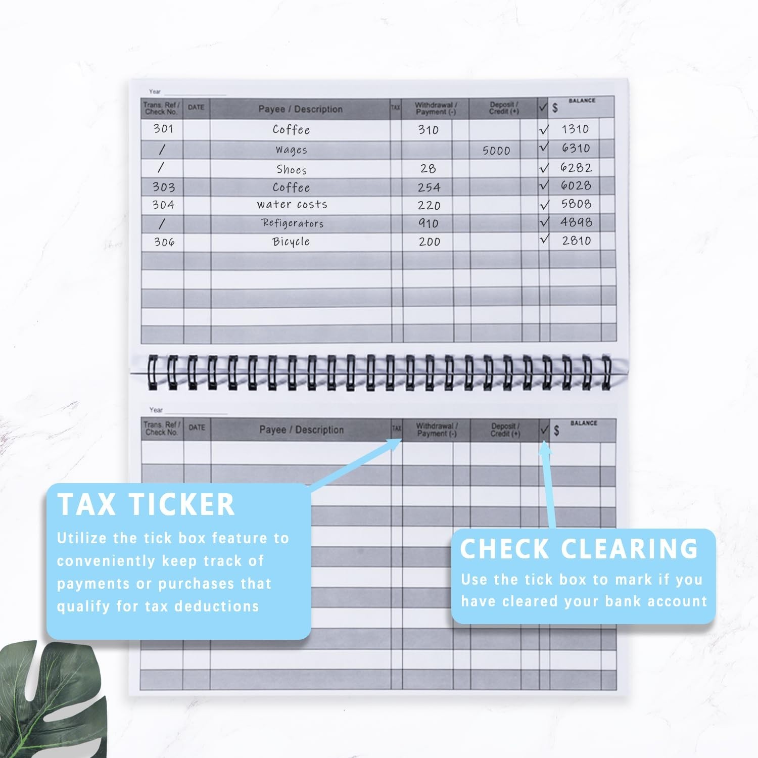5 Pack A5 Check Register Ledger Book – Track Payments, Deposits & Transactions