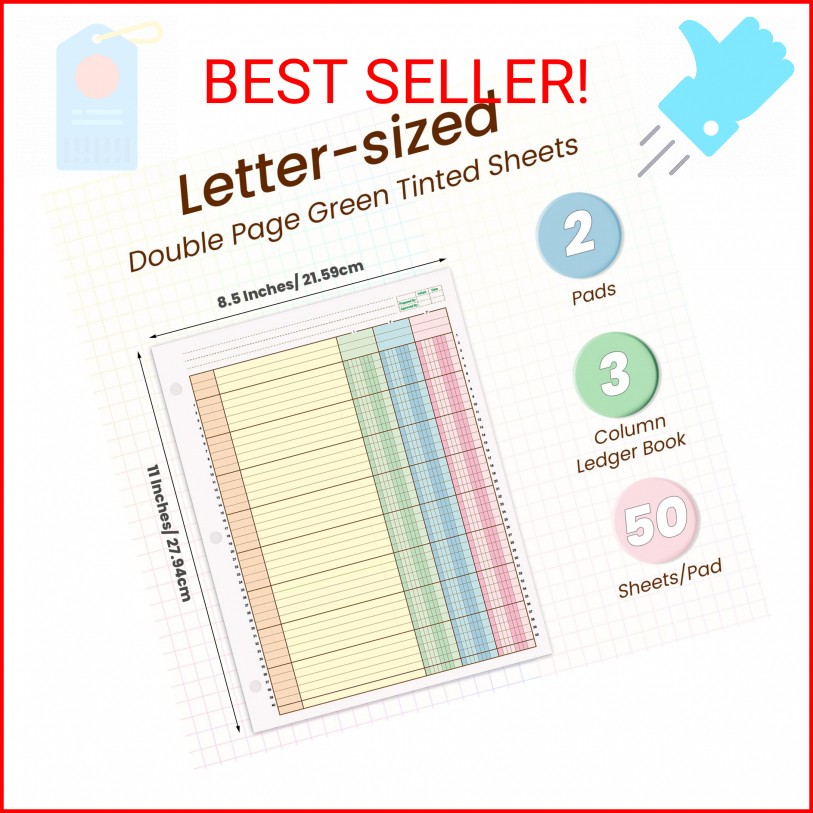 gisgfim 2 Pads 100 Sheets Columnar Analysis Pad 3 Hole Punch Accounting Ledger B