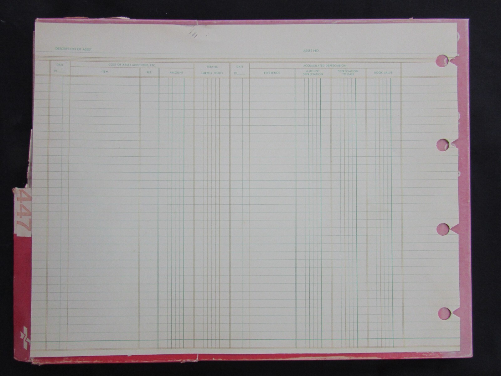 VINTAGE COLUMNAR ACCOUNTING SHEETS BY NATIONAL -#18-460, 447 – 9-1/4 x 11-7/8