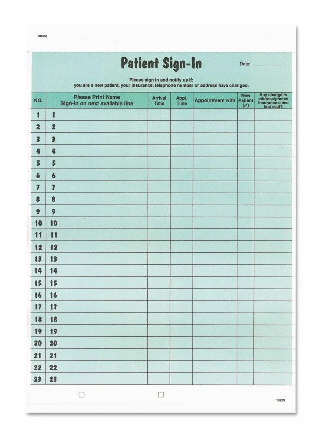 Tabbies Patient Sign-In Label Forms Color Green 8 1/2″ x 11 5/8″ 125 Pack 14532