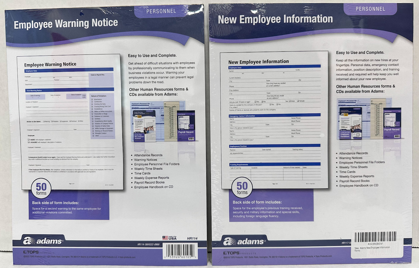 BUNDLE Adam Personnel Forms (New Employee Info, Warning Notice, Create Handbook)