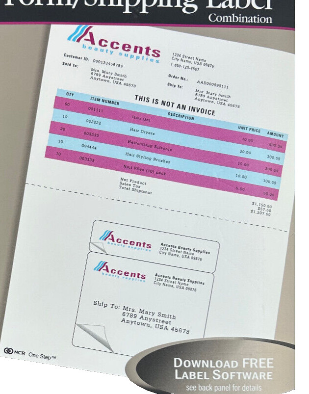 NCR use for Invoice or Receipts or Packing slip, Shipping label Form Combination