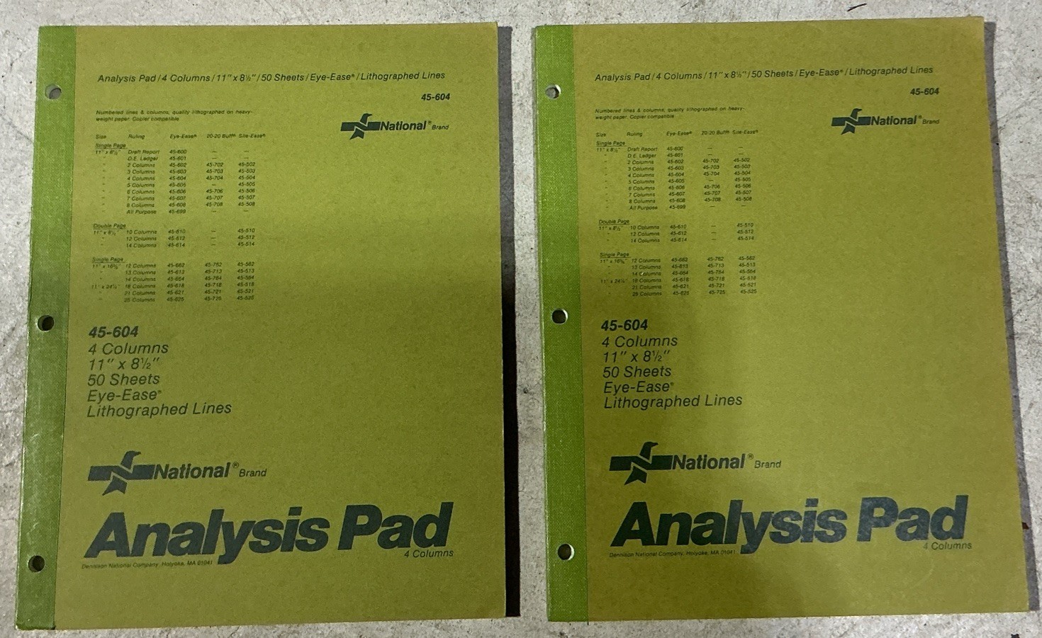 National Brand Analysis Pads 4 Column 45-604 VTG New 50 Sheets 11×8 1/2 Ledger