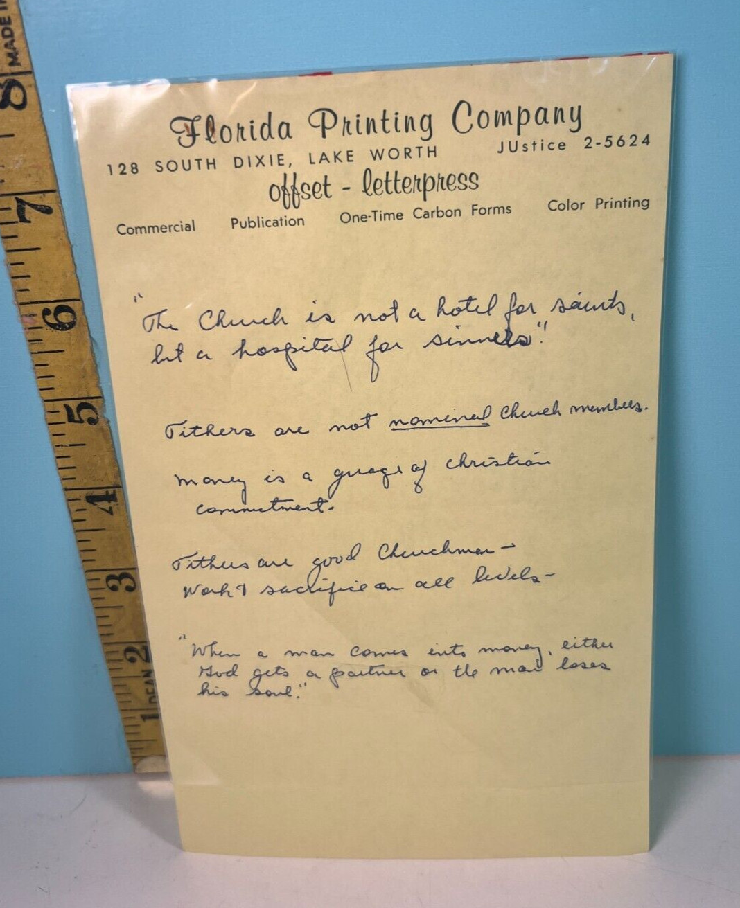 Vintage Florida Printing Co Offset Letter Press Order form.